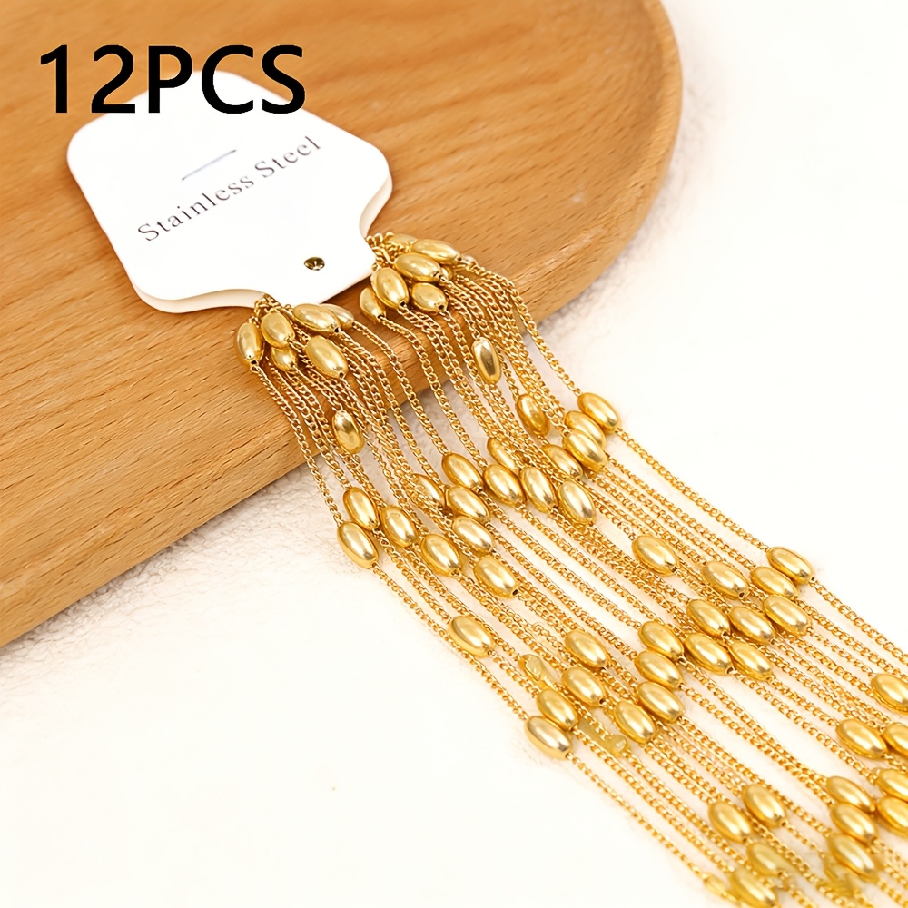 TEMU Lot de 12 réglables en acier inoxydable 304, chaîne à clips perlée avec fermoir , chaîne d'extension de +5 cm, collier chaîne pour bricolage et