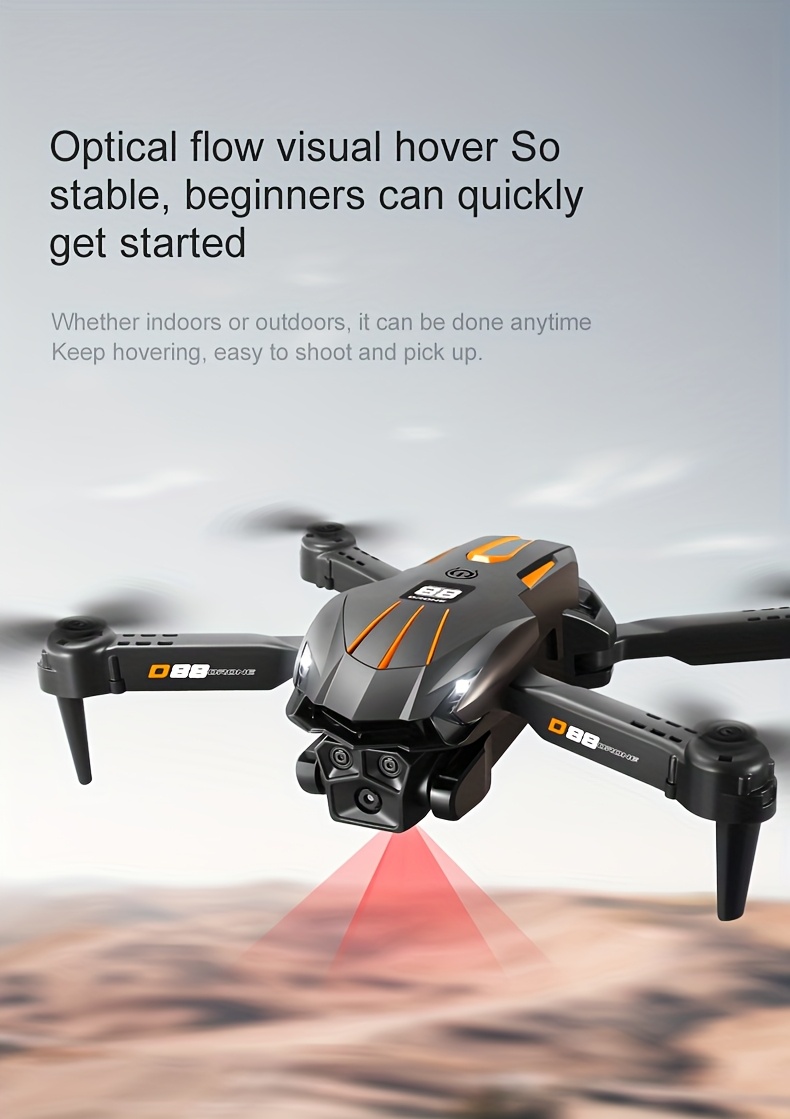 Drone z Podwójną Kamerą D88, Obiektyw Możliwy do Regulacji Ręcznej o 90°, Pozycjonowanie Optyczne, Tryb Utrzymywania Wysokości, Akrobacje Jednym Przyciskiem, Światła LED, Wyposażony w Ładowalną Baterię, Sterowanie Zdalne, Obsługa Jednym Przyciskiem, Idealny dla Początkujących, Składany Kwadrokopter, Przenośny Zestaw do Fotografii Lotniczej, Bardzo Nadaje się na Podróże lub Kemping, Prezent na Wakacje, Prezent Urodzinowy