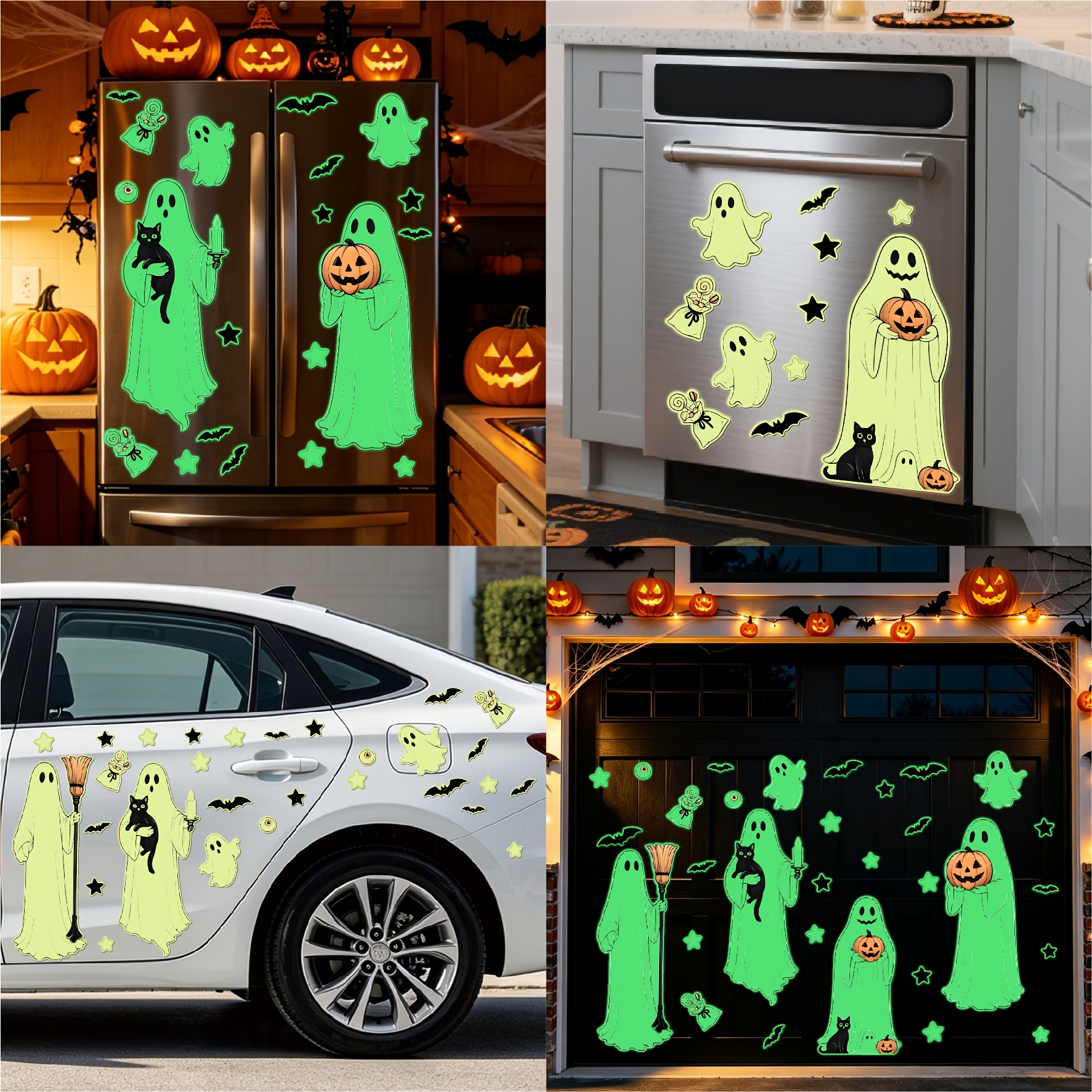 TEMU 32pcs Glow In The Dark Halloween & Black Cat Magnets - Spooky & Magical! Adorable 2d Flat Kitchen Appliance Decor Holiday Gift For , 2d Flat