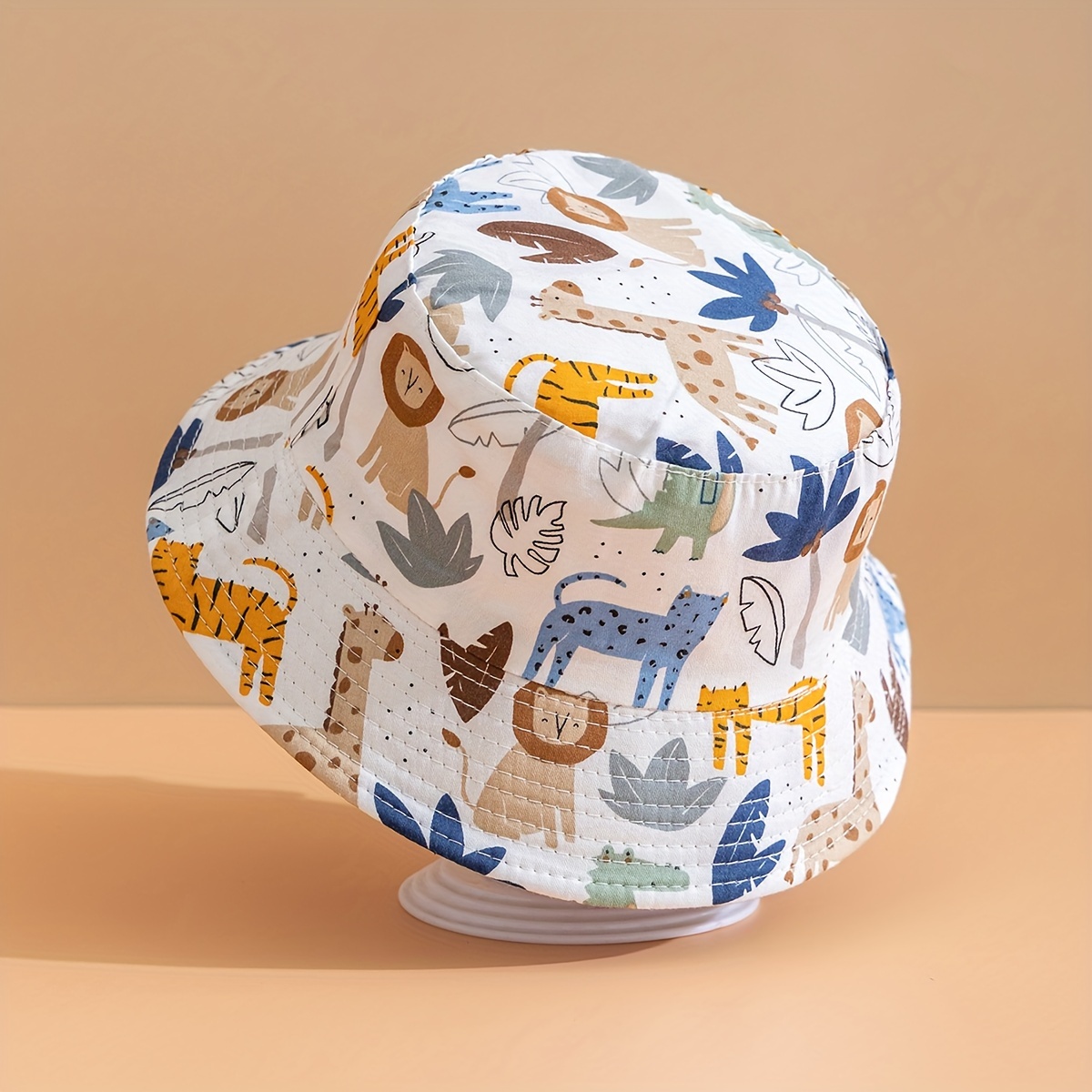 Image of 1pc Of Infant And Toddler Fisherman Hat Featuring Cute Dinosaur, Animal, And Car Patterns. This Stylish, Breathable, And Casual Hat Is Perfect For Daily Wear For Baby Boys