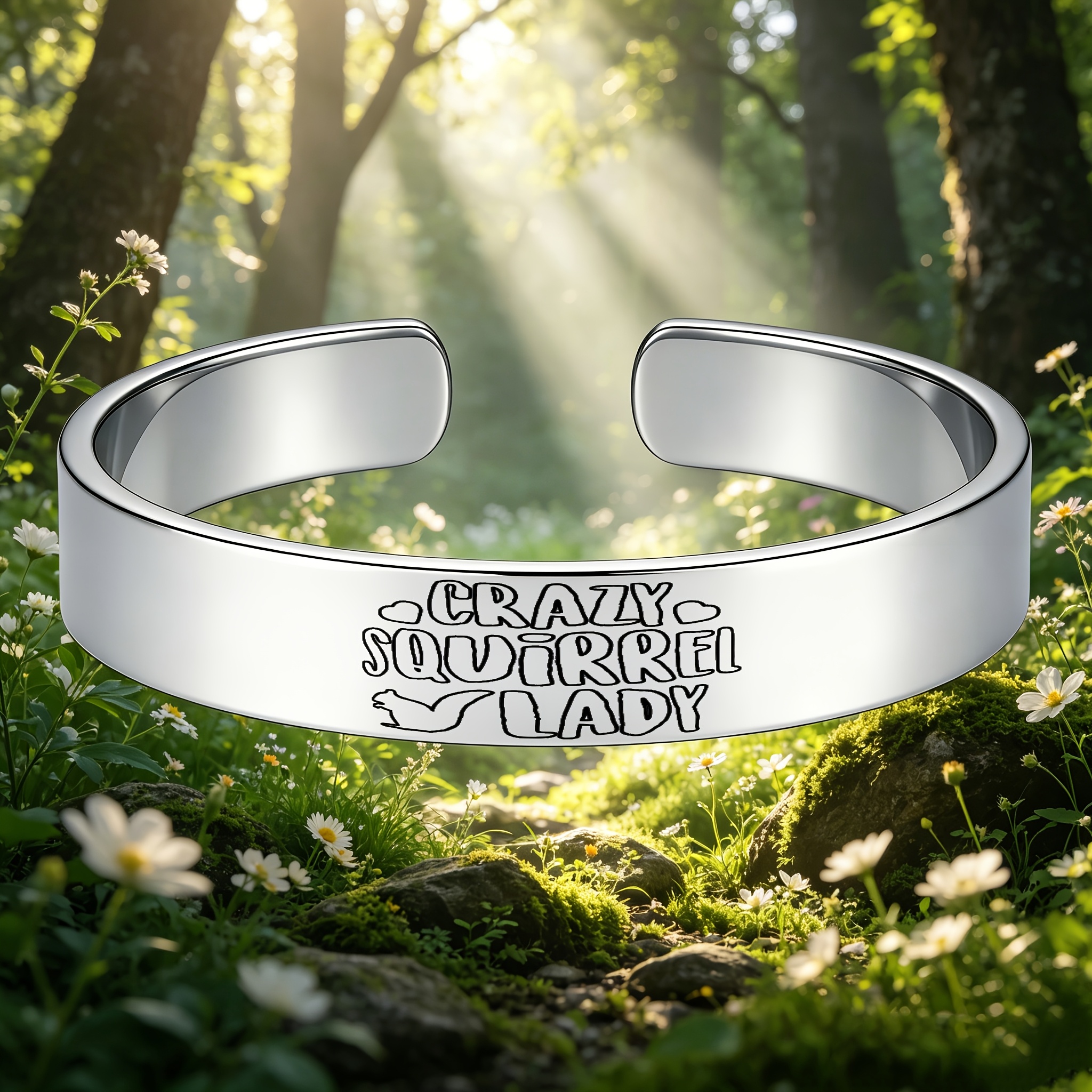 "CRAZY SQUIRREL LADY" Stainless Steel Open Bracelet, Fun Gift