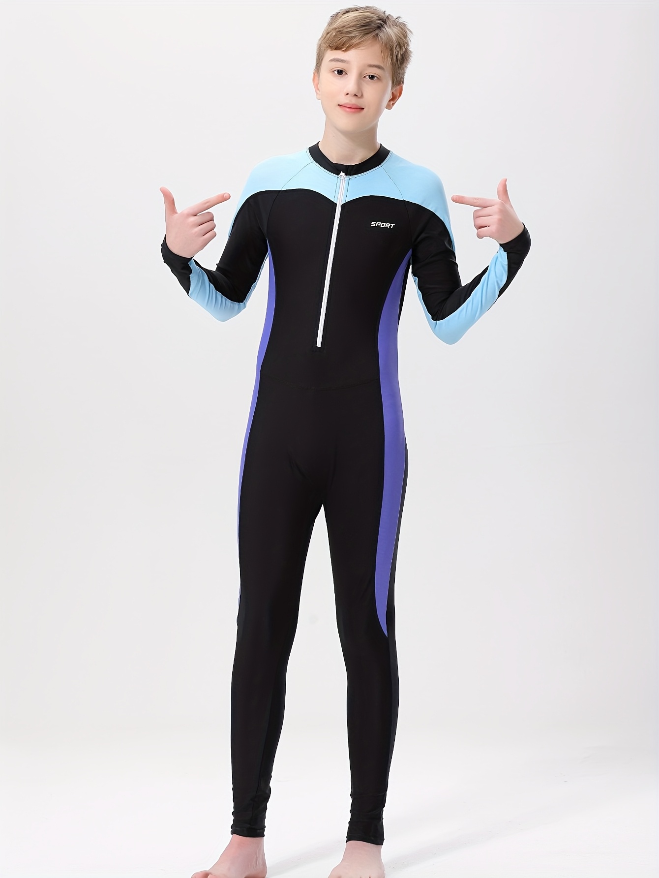 mens youth swimsuit black blue long sleeve Temu Ireland