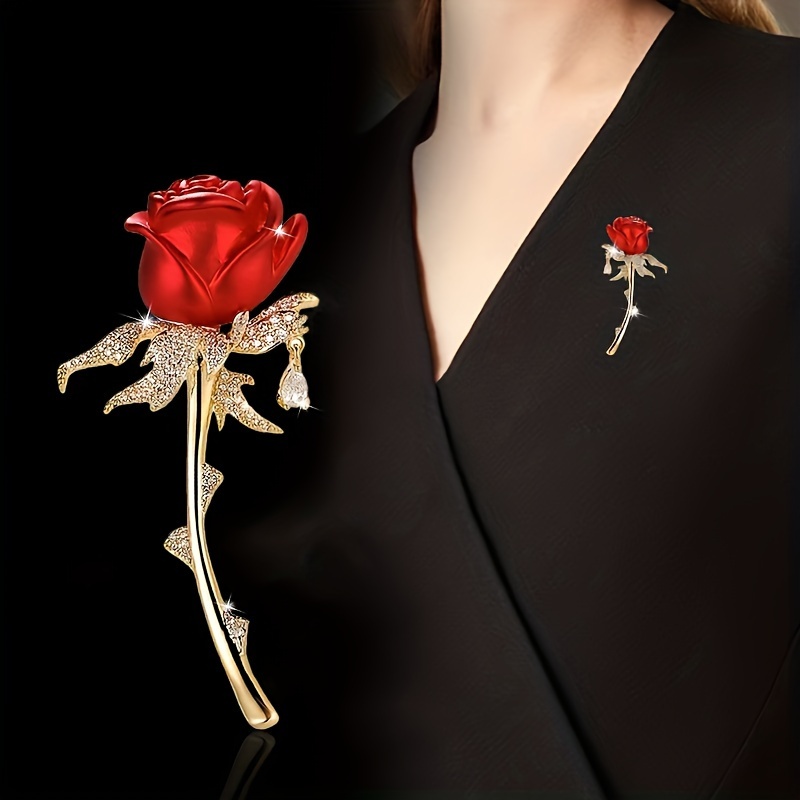 

Exquisite Brooch Sparkling Rose Design Inlaid Rhinestone Suitable For Official Occasions Perfect Suit/ Formal Dress/ Collar Decor