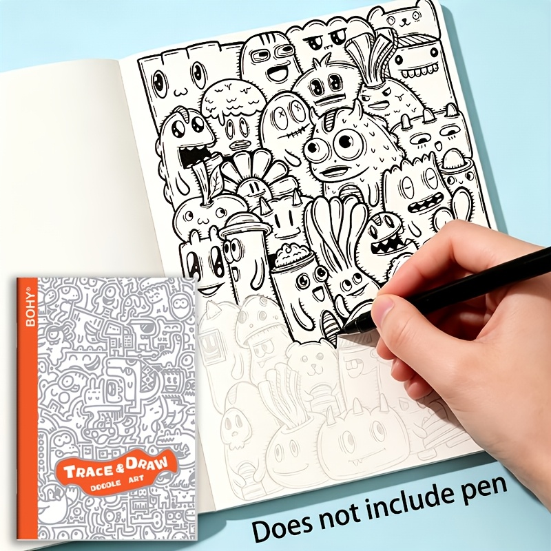 Image of 1pc Stress Relief Doodle Sketchbook, 1pc Coloring Book For Relaxation And Tracing, Line Drawing Manual, 22 Different Patterns, Pen Not Included
