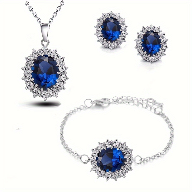 Matching Zircon Jewelry Set Necklace Bracelet Ring Earrings - Temu