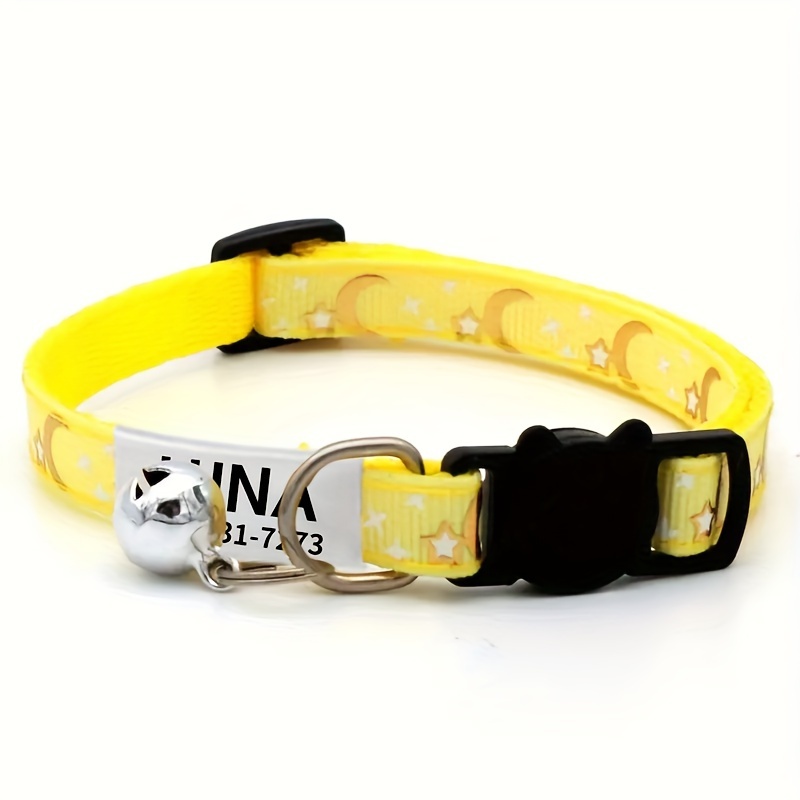 Personalized Cat Collar, Stars and Moon Design with Bell