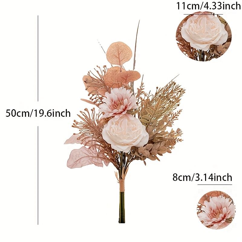 Image of 1pc Of Peony Rose Pampas Eucalyptus Artificial Flower Bouquet For Home Vase Wedding Centerpiece Decoration