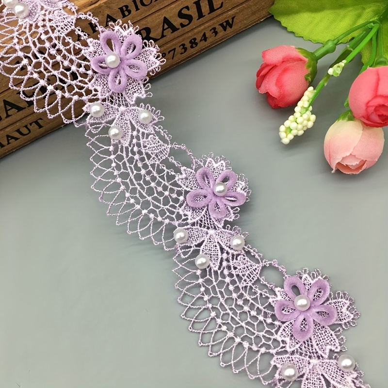 TEMU Ruban de dentelle brodée 1 yard avec fleurs de rose, perles et de l'océan pour couture, loisirs créatifs, patchwork, décoration main