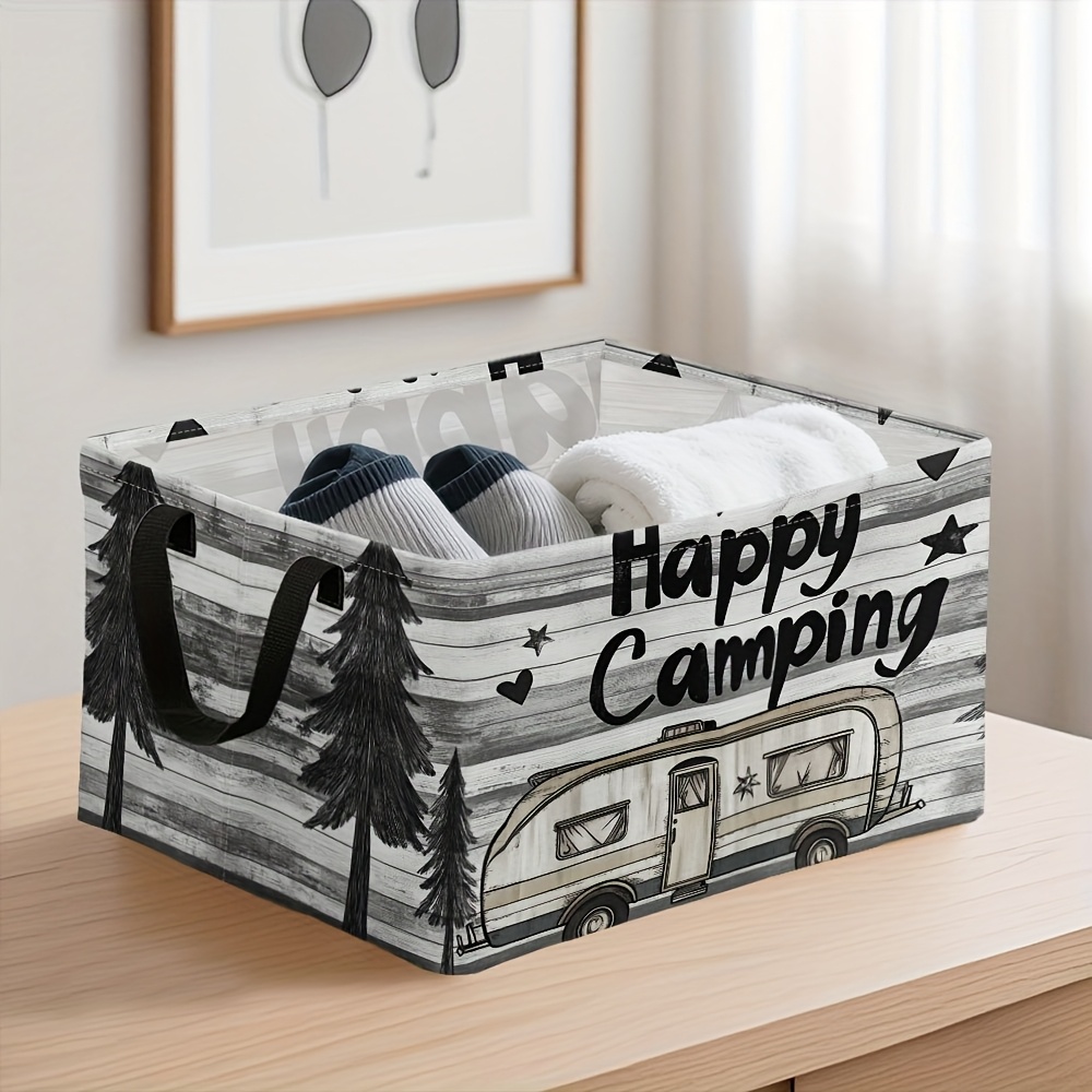 TEMU 1 pièce, Panier à linge ouvert extra large, Motif Trailer , Bac carré avec cadre en métal et bac à linge, Pliable pour le tri des vêtements