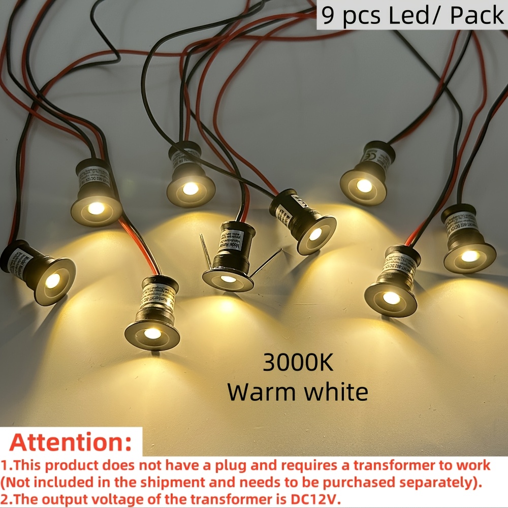 9pcs Yeledway Mini Led Recessed Spotlight - Dimmable Ip65 Low Voltage Dc12v Wedge Base Ceiling With Warm/ Light, Suitable For Diy Stairs, Cabinets, Showcase Lighting