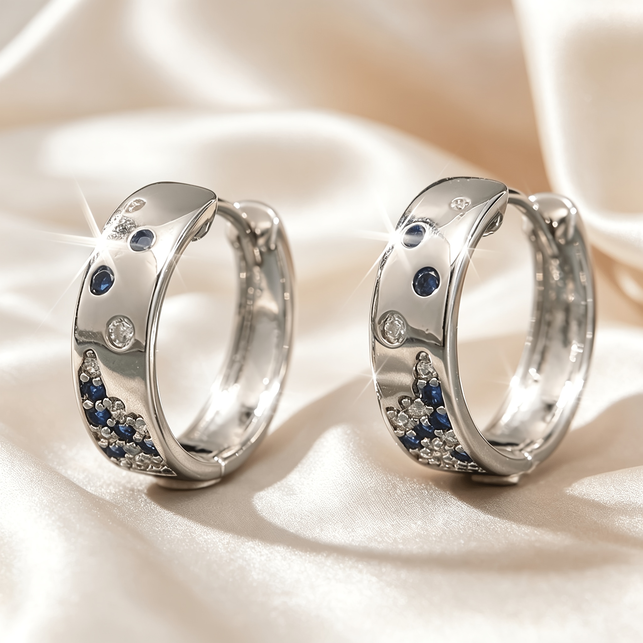 Women's Blue and White Synthetic Zirconia Ring Earrings