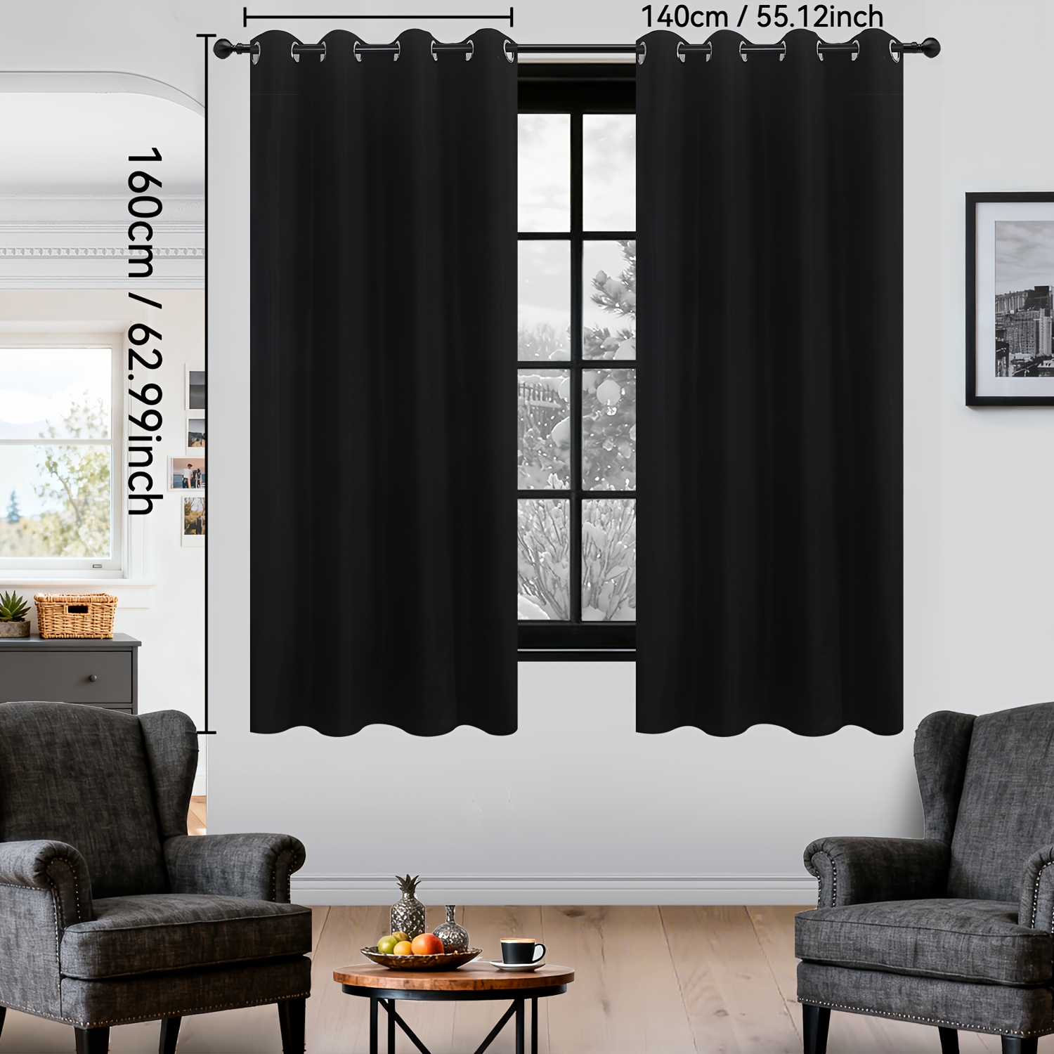 TEMU 2pcs Thermal Insulating Blackout Curtains Suitable For Living Room & Bedroom, Grommet Top Window Drapes With Thermal Liner, Full Coverage ,