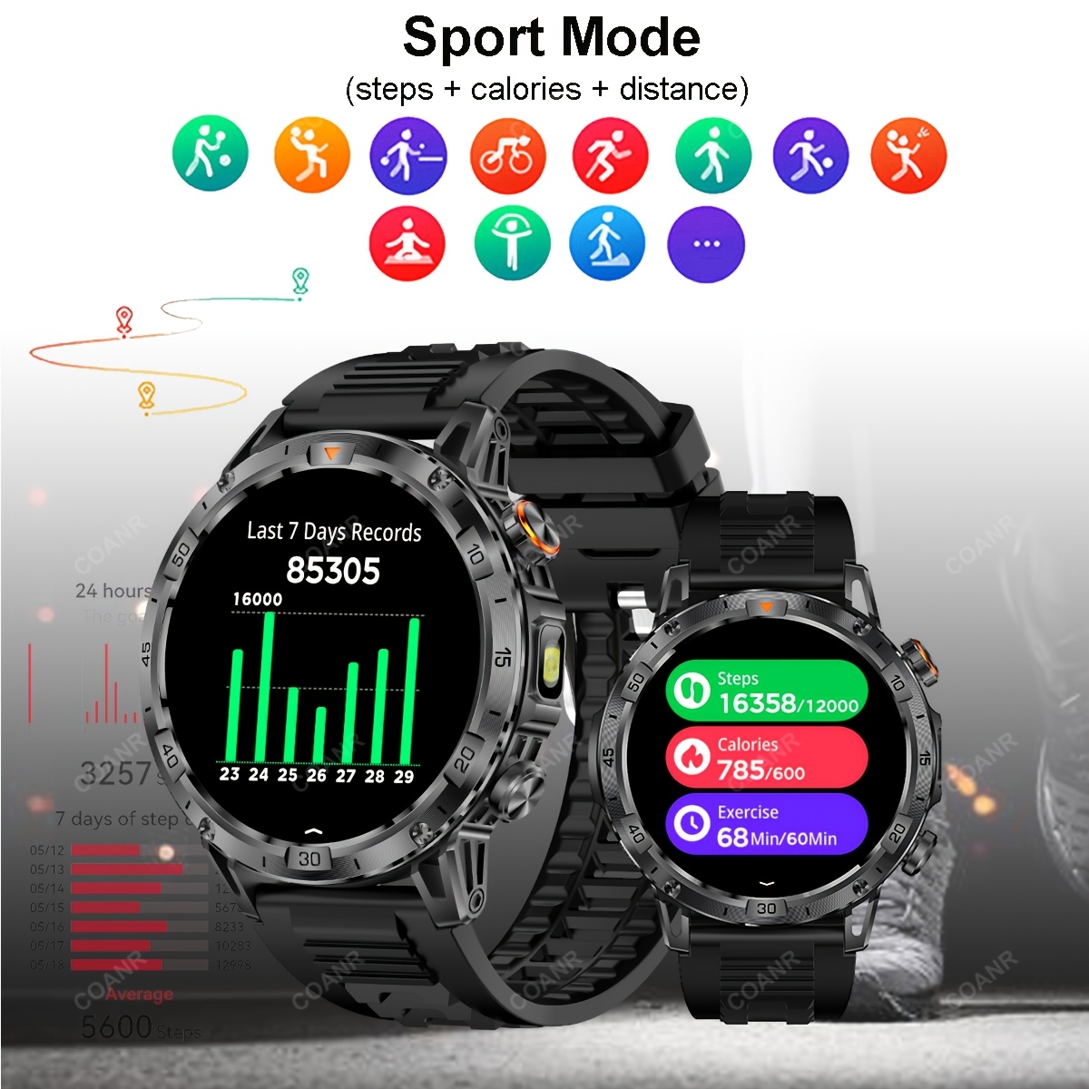 Men's Touch Screen Smartwatch with LED Flashlight