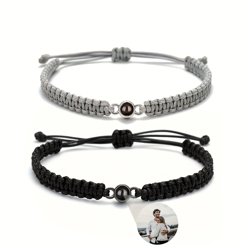 TEMU 2 pulseras personalizadas con foto, hechas a con cuerda, para , con proyección interior, regalo de aniversario de boda, joyería personalizada,