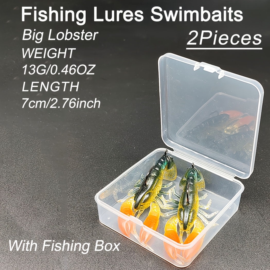 TEMU 2pcs Big Lobster Lure Artificial Soft Bait | Silicone And Pvc, Mixed Color, 13g/0.46oz, 7cm/2.76inch, Suitable For Trout, , Perch, Carp In