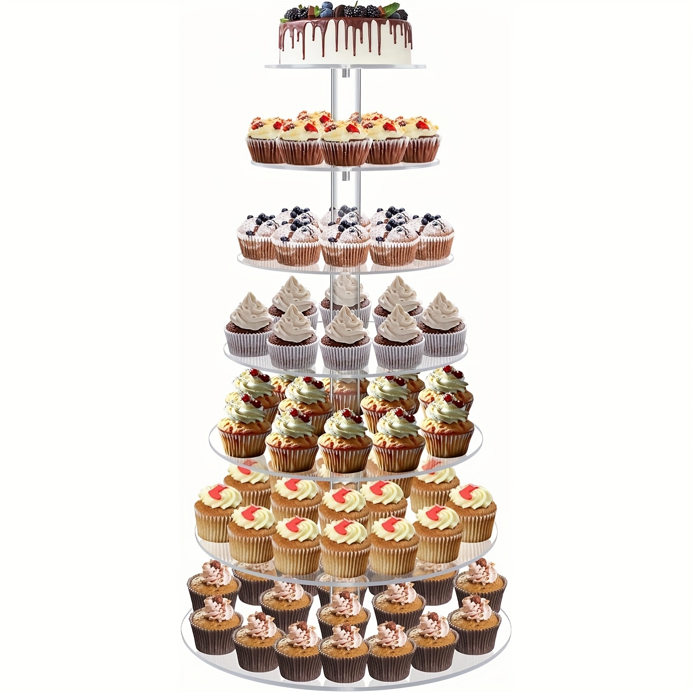 7 tier large round cupcake stand clear acrylic   dessert display tower with non slip base for weddings parties baby showers holidays halloween christmas easter valentines thanksgiving festive table centerpiece tiered serving tray sturdy construction party hosts holiday centerpiece elegant centerpiece durable construction wedding  