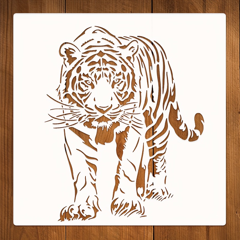 E-shop Große 30x30 cm (11,8x11,8 Zoll) Tiger Schablone - Wiederverwendbare Tiermuster Schablone, Leicht zu Reinigendes Waschbares PET Material, zum