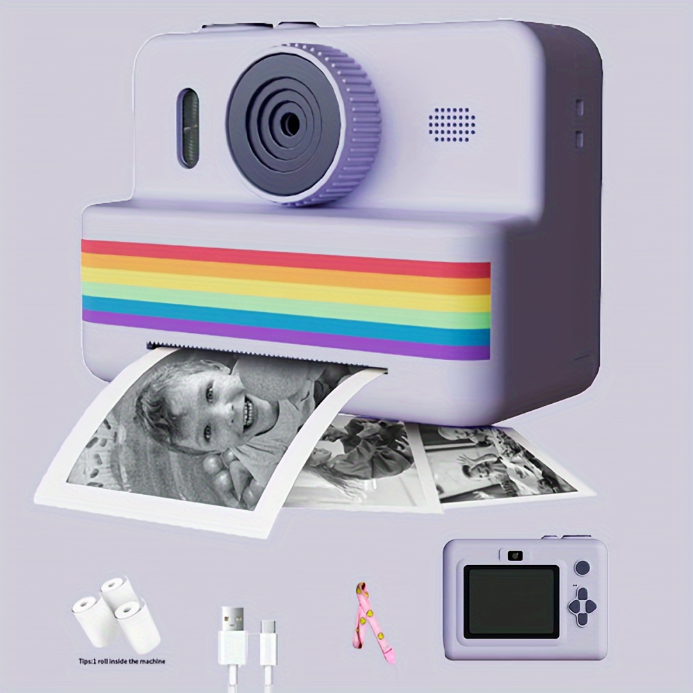 

Instant Print Kids' Camera - Usb Rechargeable, 720p Hd, Perfect Gift For Girls Ages 3-12, Includes Photo Paper - Purple