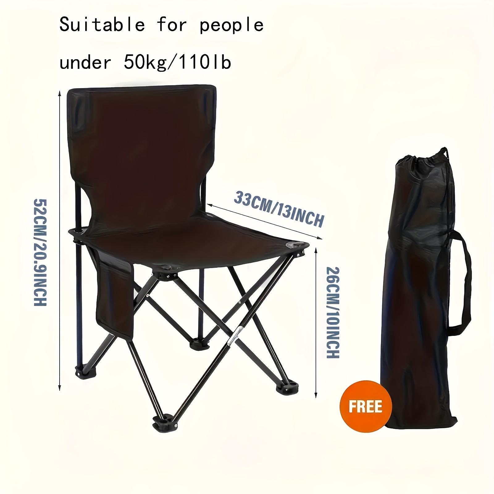 TEMU Small Folding Camping Chair, Portable Outdoor Fishing Chair, Lightweight Folding Chair With Storage Bag, 600d Oxford Fabric Seat, Sturdy , Easy