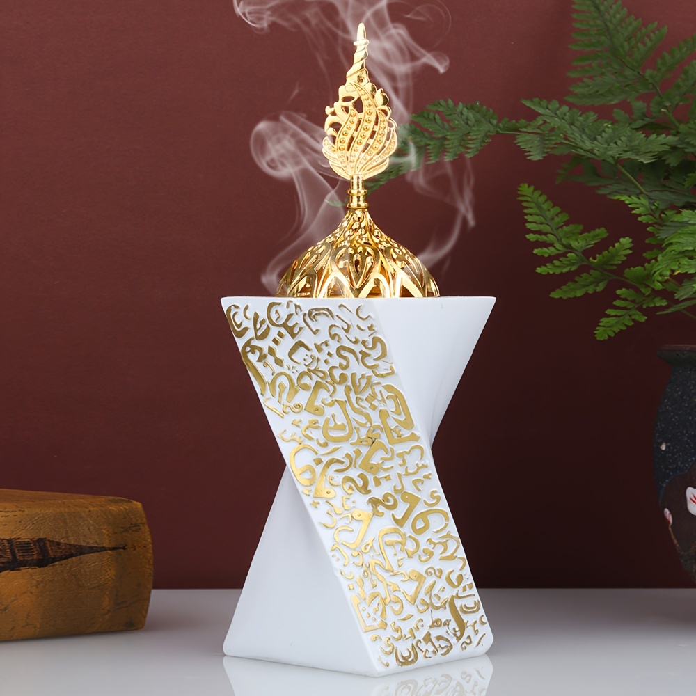 

Elegant Gold-decorated Resin Incense Burner: Perfect For Office, Wedding, Or Party Decorations