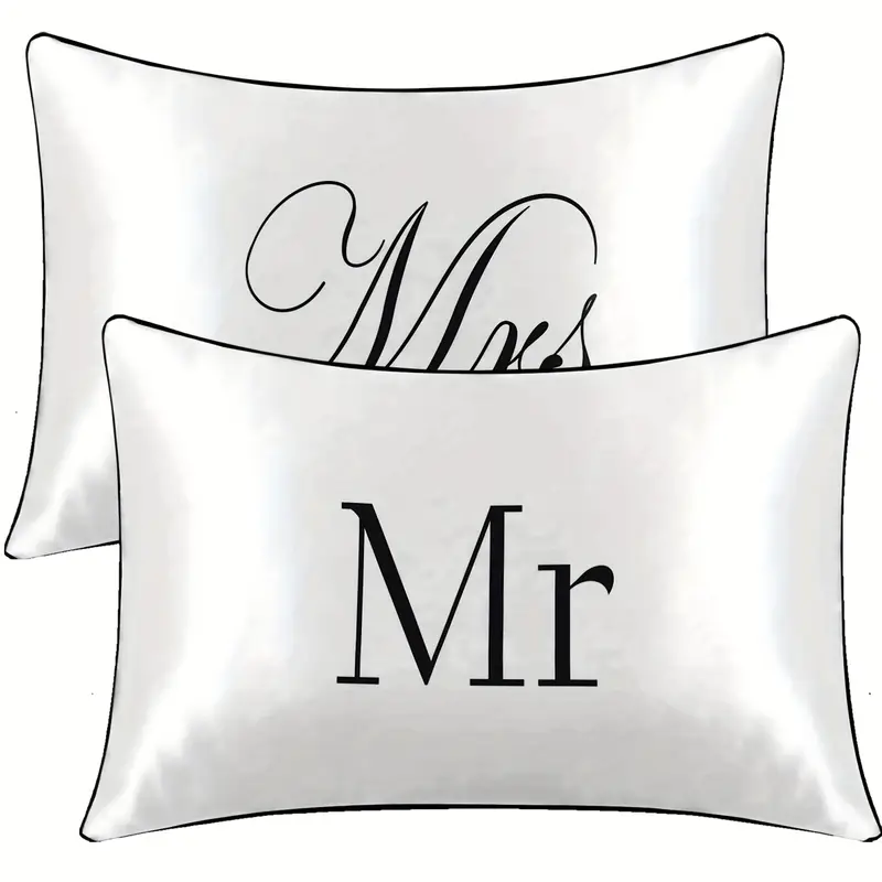 2pcs 100 polyester mr and mrs printed bedroom satin pillowcases Product details 2