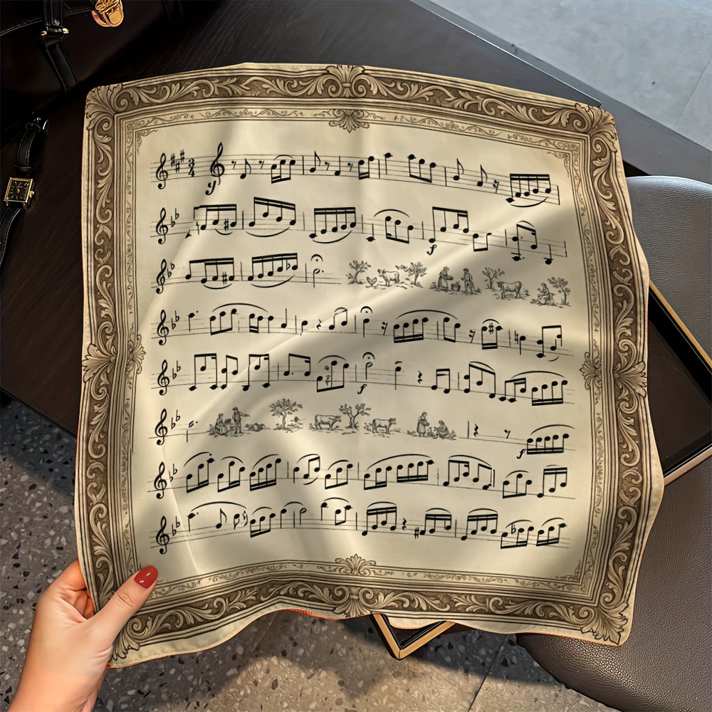 TEMU 1pc Classical Vintage Musicalsquare Scarf With Sheet Music Note Frame - Suitable For Everyday , Shopping, Weekend Relaxation, Travel. A Simple