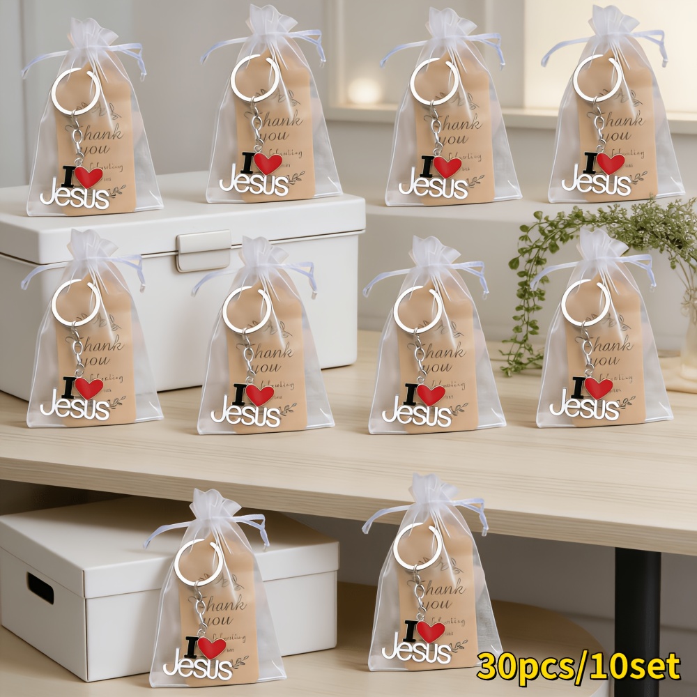 TEMU Cadeau pour elle/lui 30pcs/10Set Pendentif Porte-clés Religieux Porte avec [10 Porte-clés + 10 Cartons + 10 Sacs en Fils Cadeau] Porte-clés de