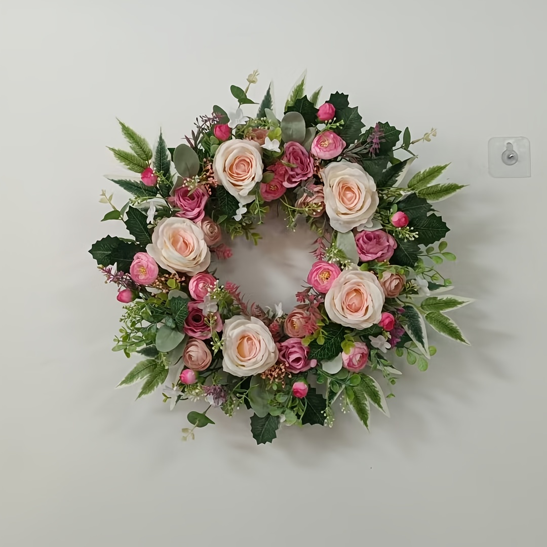 Image of The Rose And Hydrangea Wreath, This Pink Hydrangea Wreath Is Suitable For . Hung On The Front Door, Back Door, Or Room, It Can Add A Warm And Romantic Atmosphere To Your Home