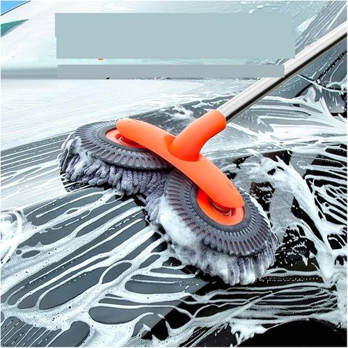 car wash mop with retractable long handle double head car wash mop 360 degree rotating car washing brush microfiber windshield cleaning brush additions for car window cleaning without battery