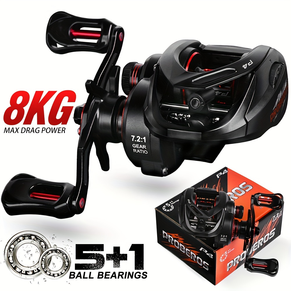 

Baitcasting Reel - 5+1bb, 7.2:1 , 17.63lb Max Drag, Aluminum Alloy Spool & Handle For Freshwater & Saltwater Fishing