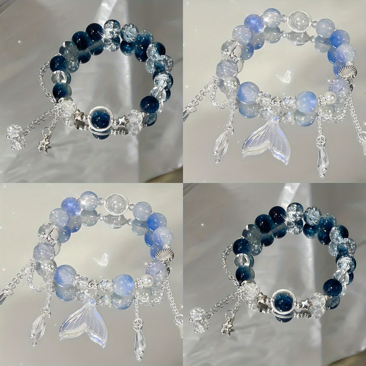 

2pcs Of Chinese Retro Safety Lock Bracelet, Female Ins, Broken Beads, Official , Blue Crystal, Student Hand Decoration, Female Best Friend Christmas Gift