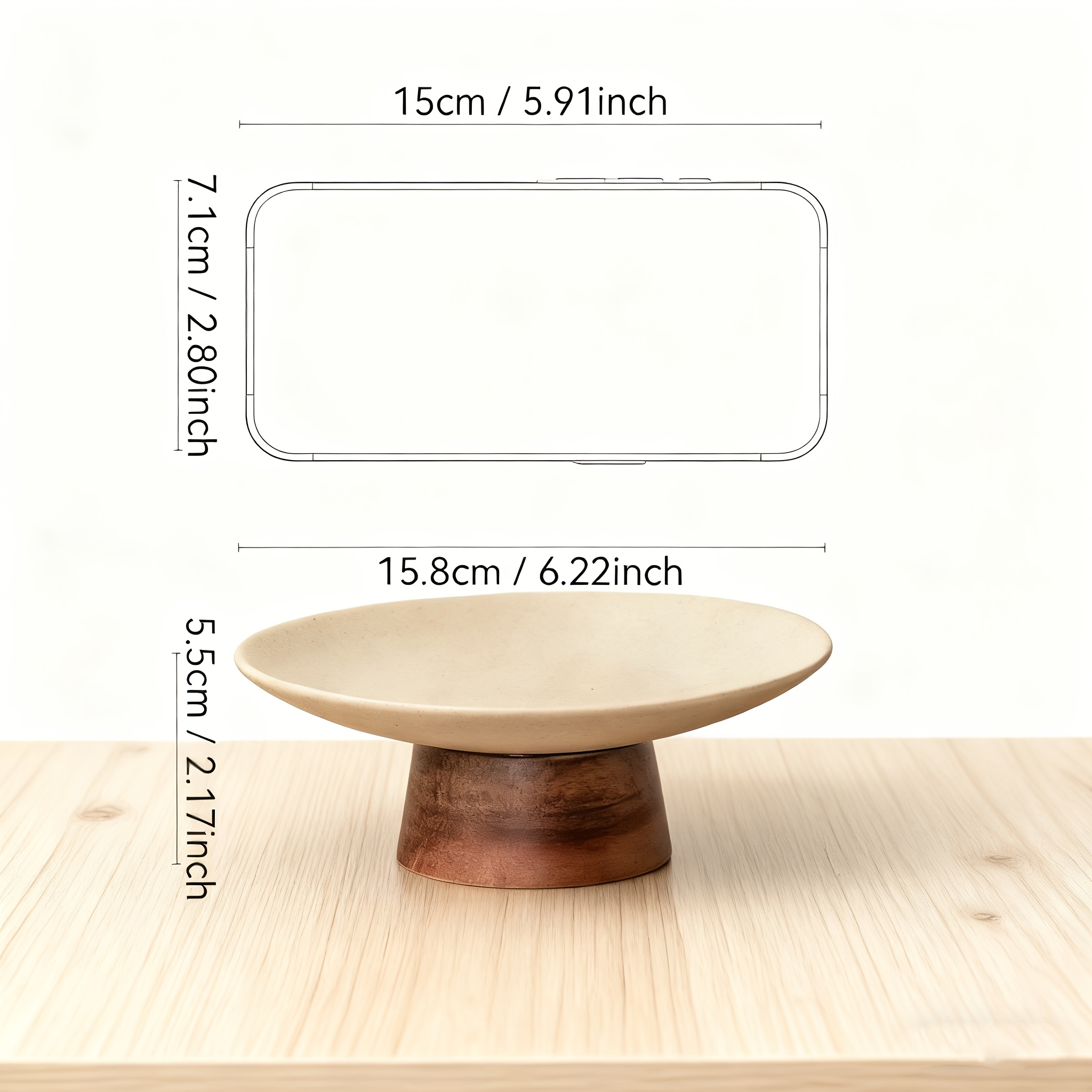 TEMU Plateau de Service Étagé en Céramique Style - avec Base en Bois , Assiette à Dessert pour Thé de l'Après-Midi, Plateau Organisateur de Bijoux