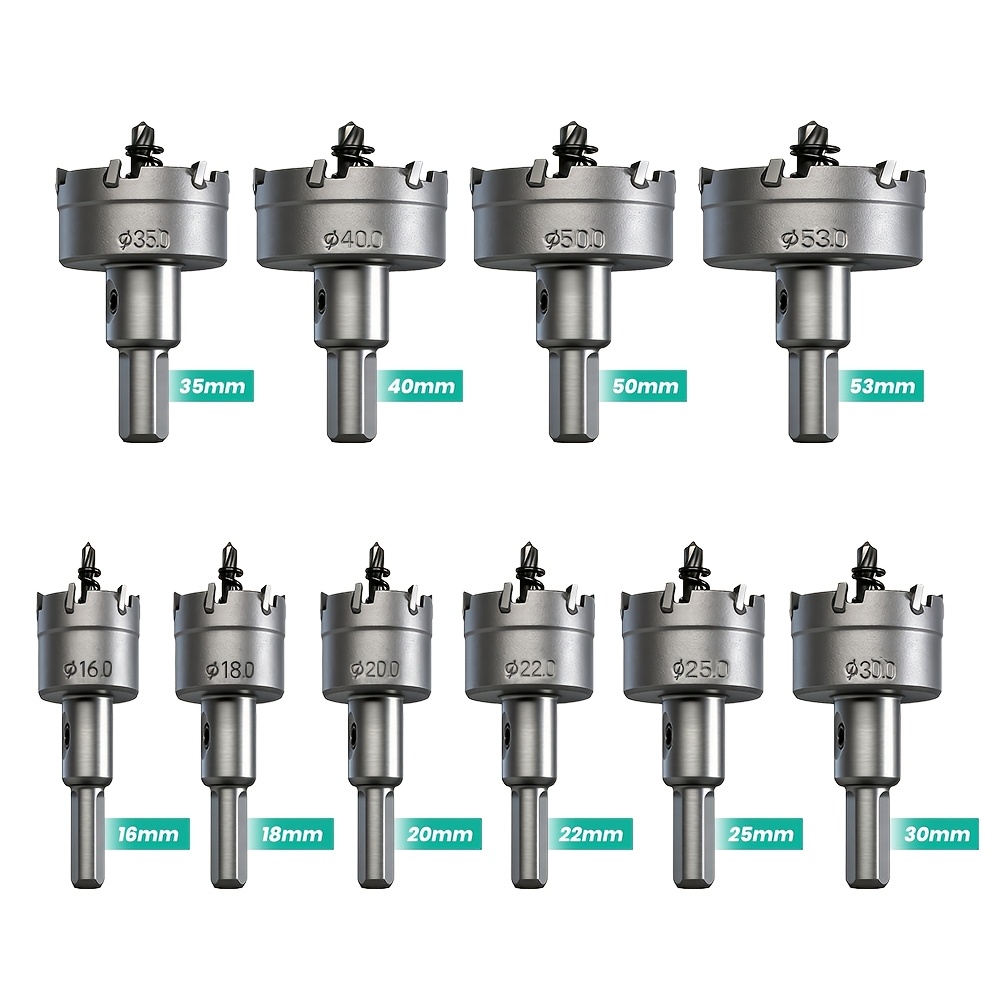 TEMU 10pcs Tct Carbide Set | 16-53mm Diameters, Wear-resistant Carbide Teeth, Round Style, No | Ideal For Drilling Metal/wood/plastic/drywall,