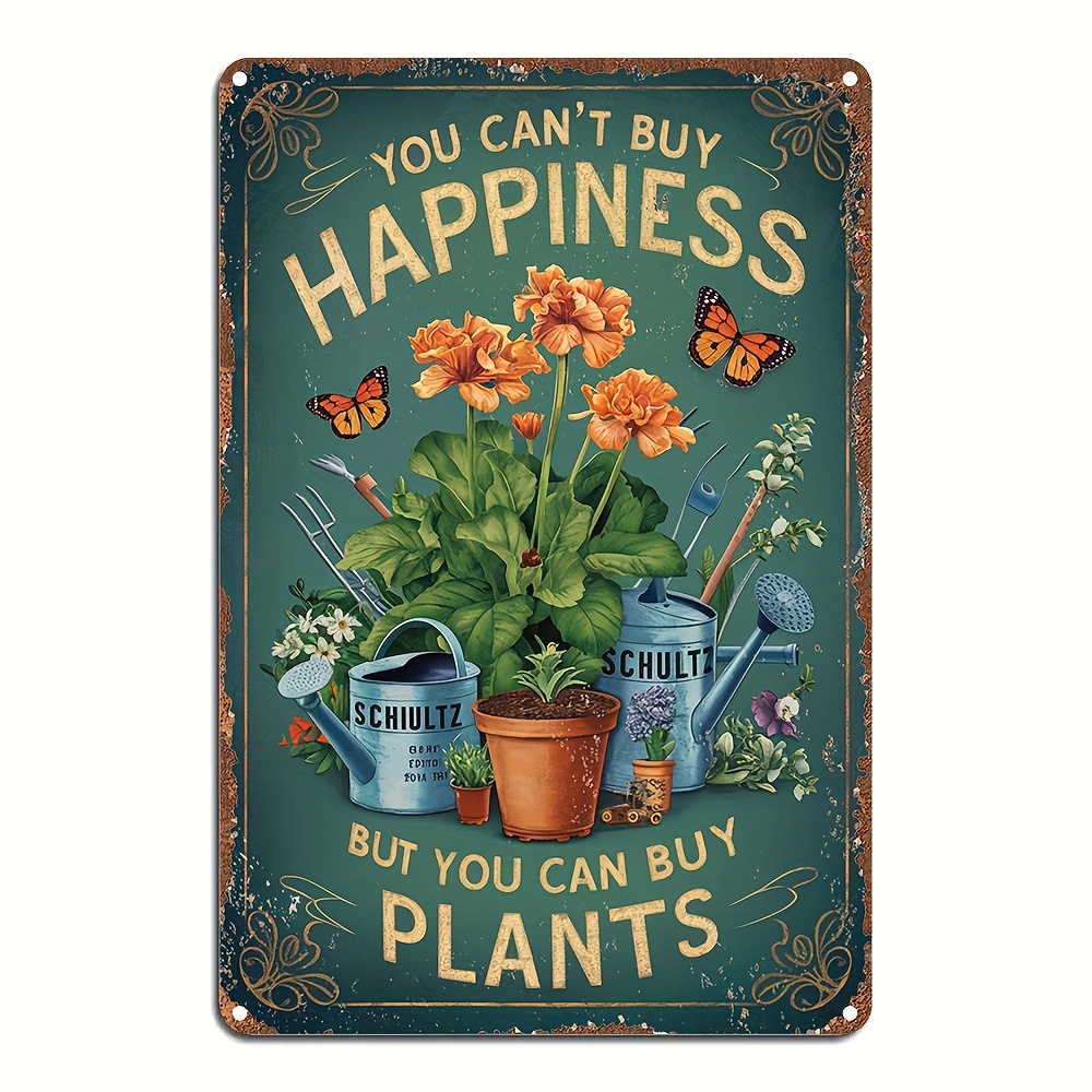 TEMU Vintage Garden Wooden Sign - "you Buy Happiness But You Can Buy Plants" - Rustic Plant And Gardening Tools Design, Perfect For Home, Cafe, Bar, School Decor, Garden Decor