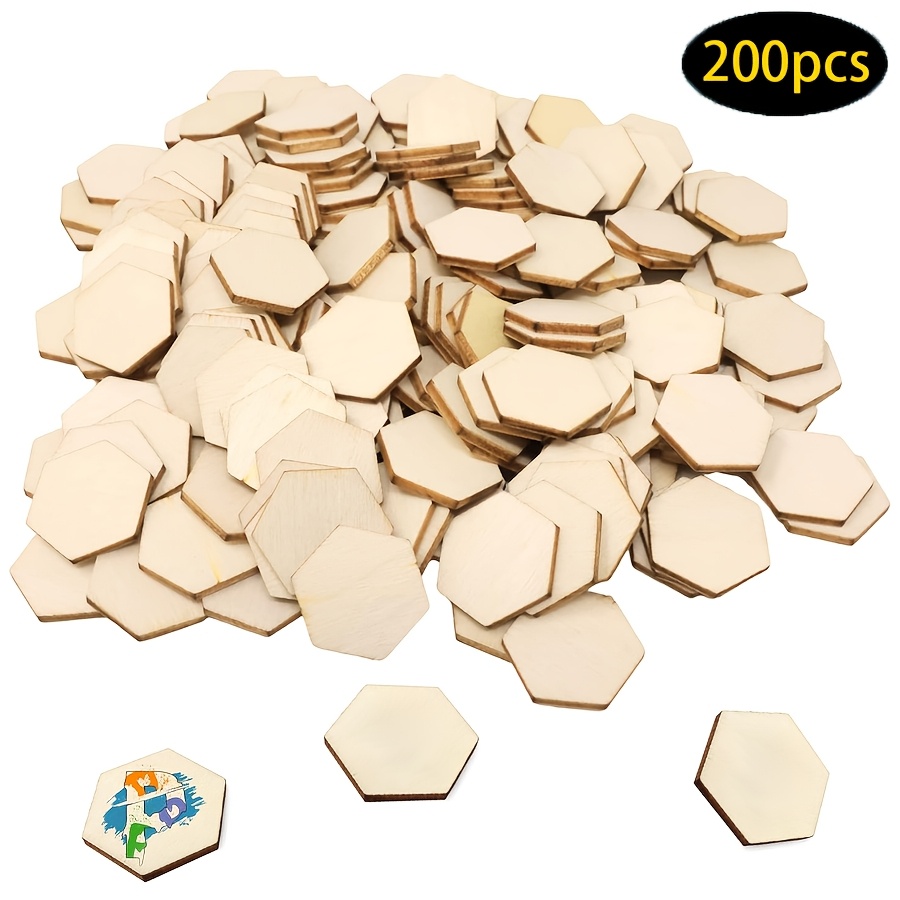 

200pcs Unfinished Wooden Hexagon Shapes For Crafts - 1 Inch Pendants For Diy Painting, Hanging Decorations For Christmas, Halloween, Easter, New Year, Thanksgiving, Valentine's Day