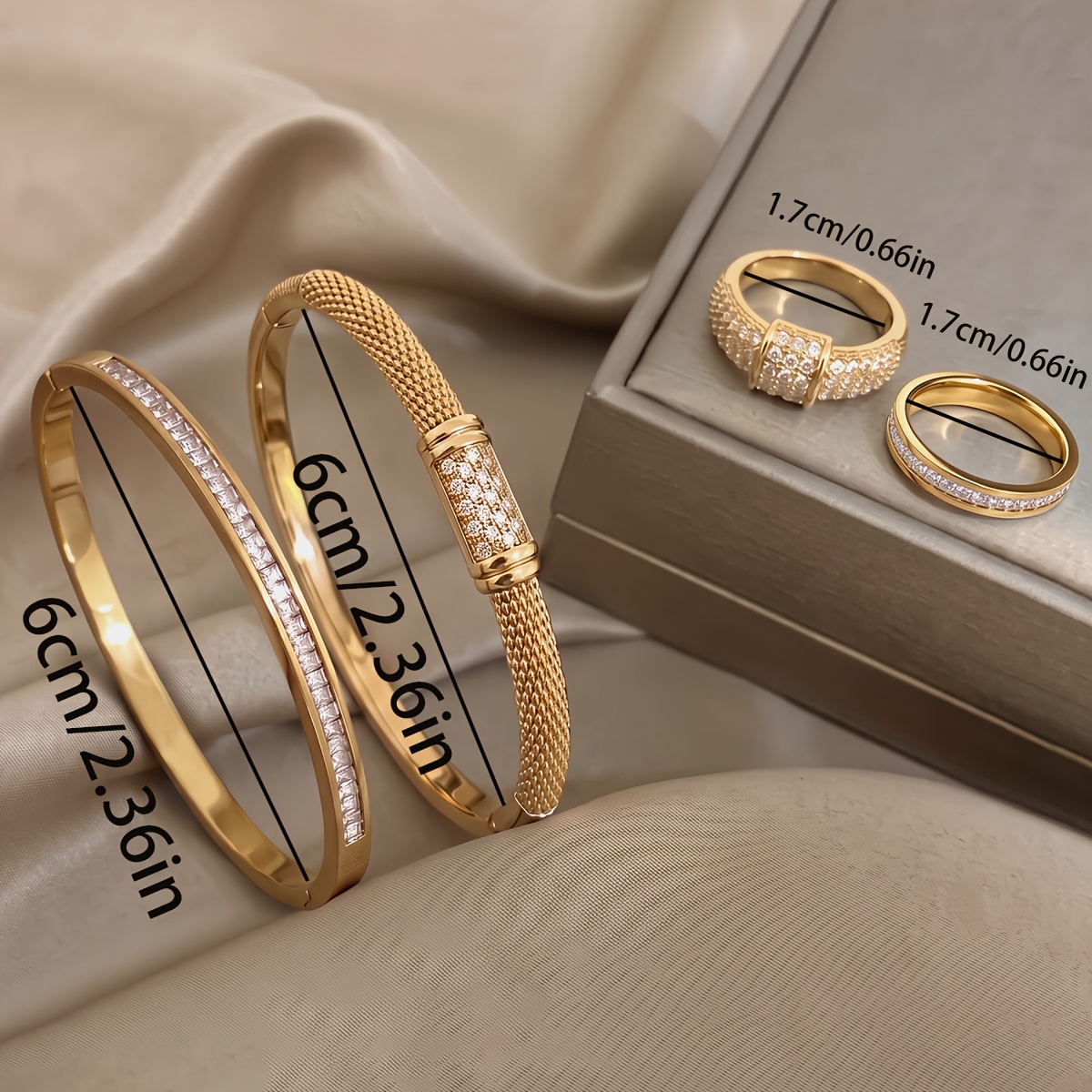 4pc Exquisite 18K Gold-Plated Bracelets and Rings Set