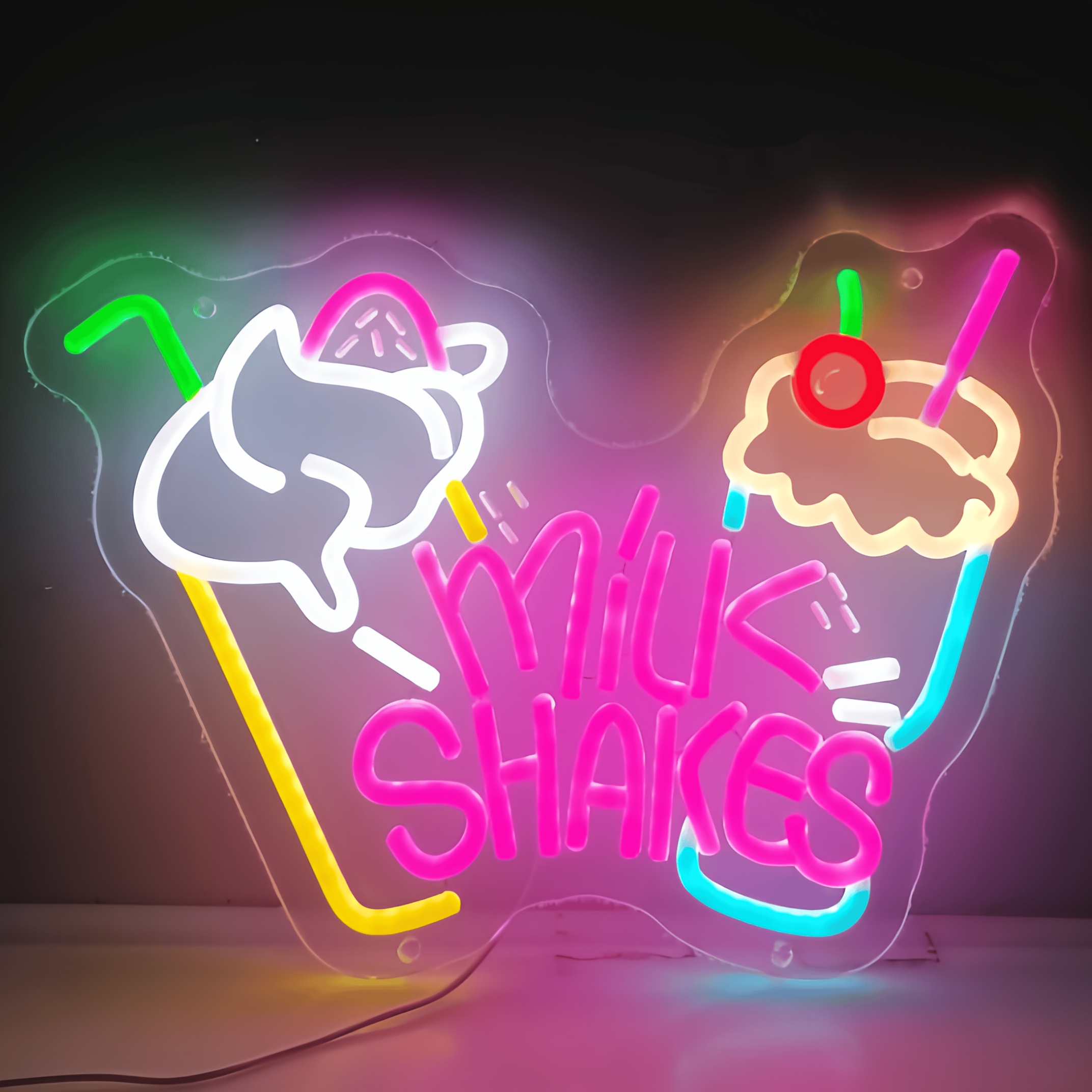 Usb-powered Neon Milkshake Sign - Dimmable Wall Art For Ice Cream Shops, Yogurt Bars & Bubble Tea Stores