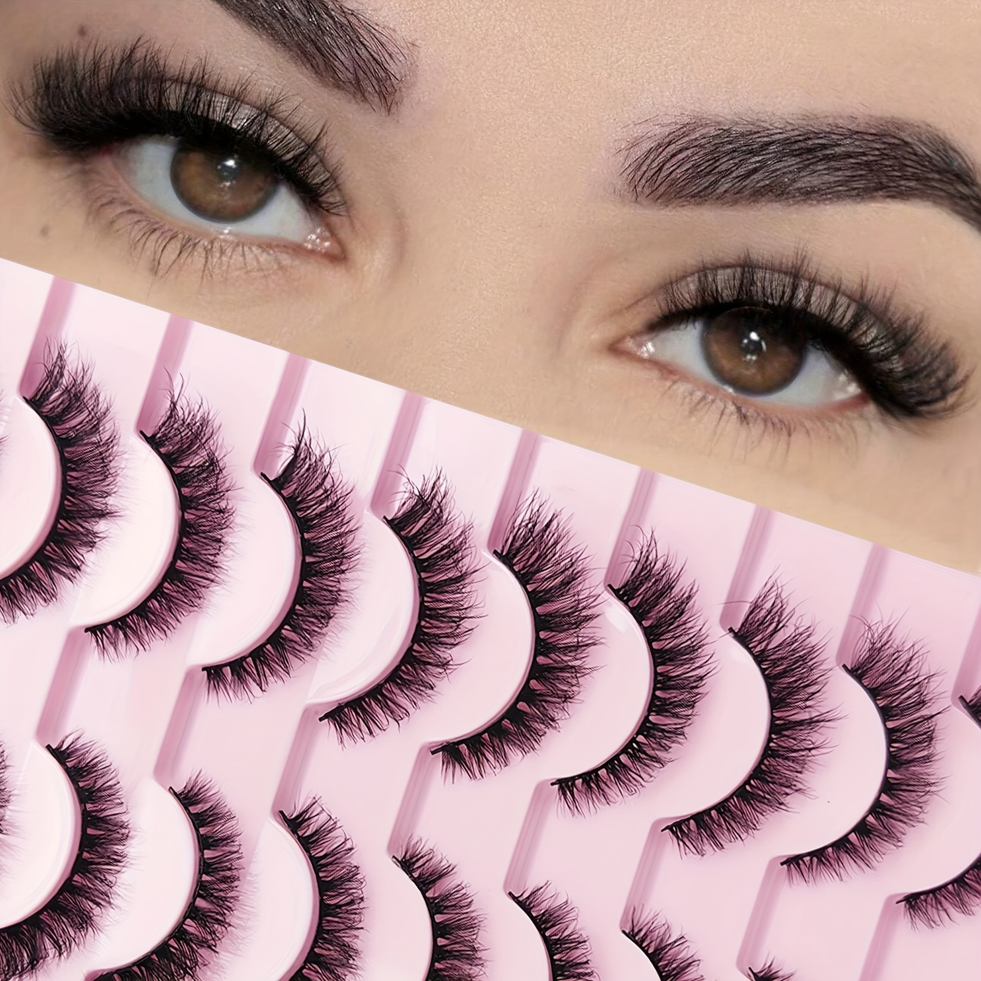 Image of 10 Pairs Of Soft And Realistic False Eyelashes - D For Daily And Event Makeup, Suitable For Beginners, Reusable - Natural Eyelash Set - Lightweight, Thick And Messy Style