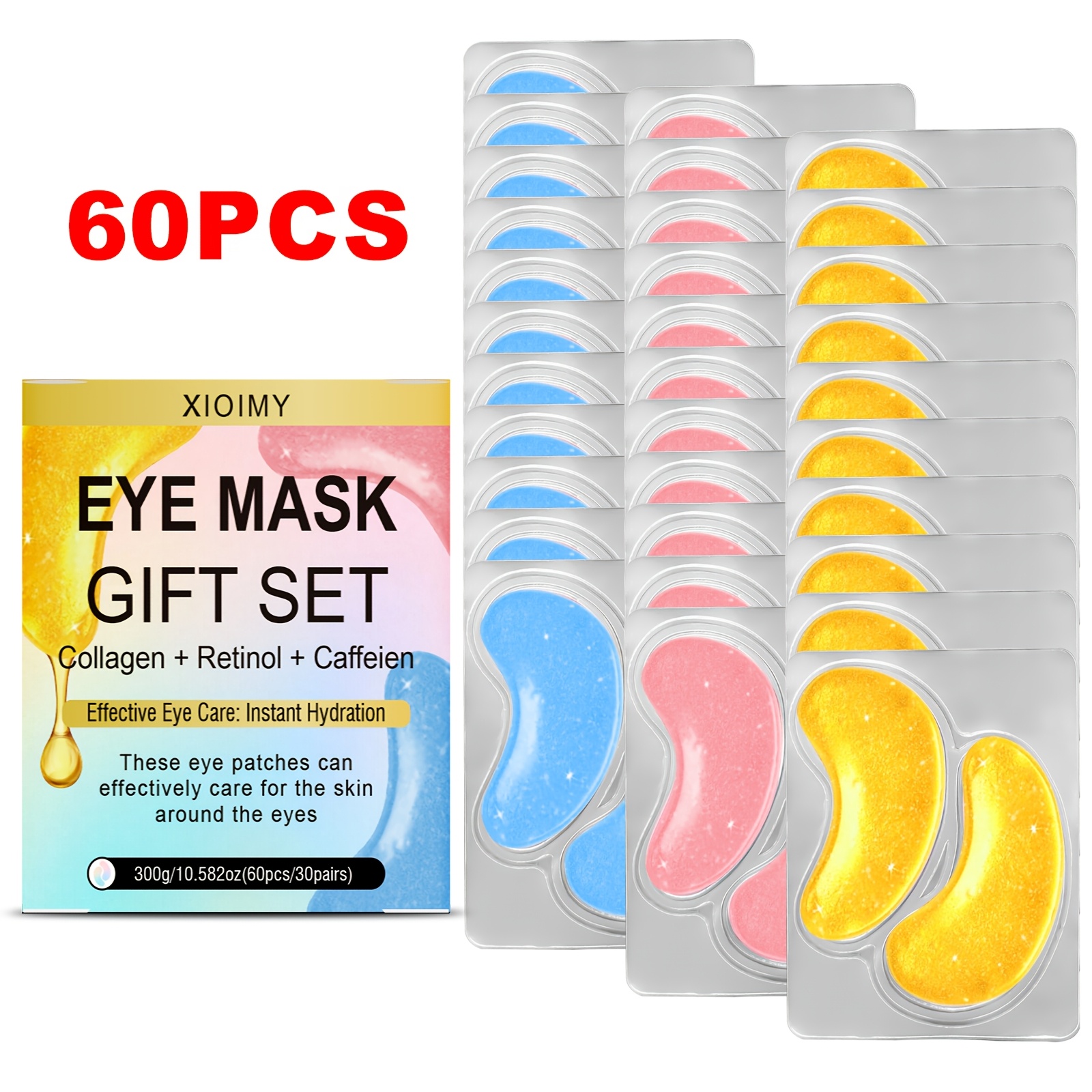 Image of 60pcs Collagen, Retinol, Eye Mask Set, Powerful Moisturizing, Smooth And Bright Eye Skin, Suitable For Dark Circles, Eye Bags, Work, Staying Up Late, Etc., Suitable For Types