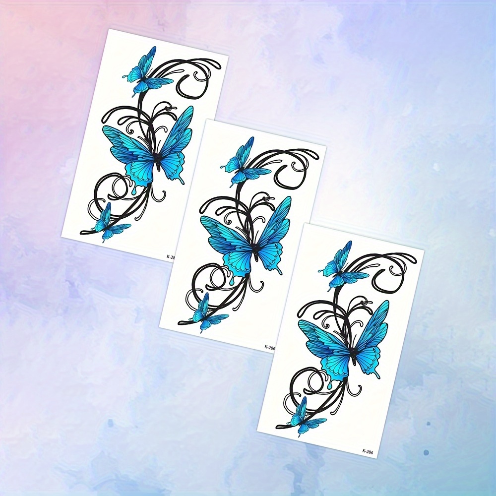 Image of 3 Vintage Blue Temporary Tattoos, Fake Tattoos Lasting 2-5 Days, Suitable For Women And Men, Includes Tattoo Stickers, Colored Tattoo Decals, 3d Tattoo Designs, And Cover-up Tattoo Stickers