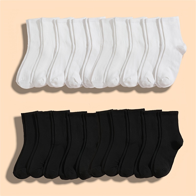 

5/10pairs Unisex Casual Plain Color Socks, Breathable Comfy Sweat-absorption Crew Socks, Women Men's Trendy Long Socks