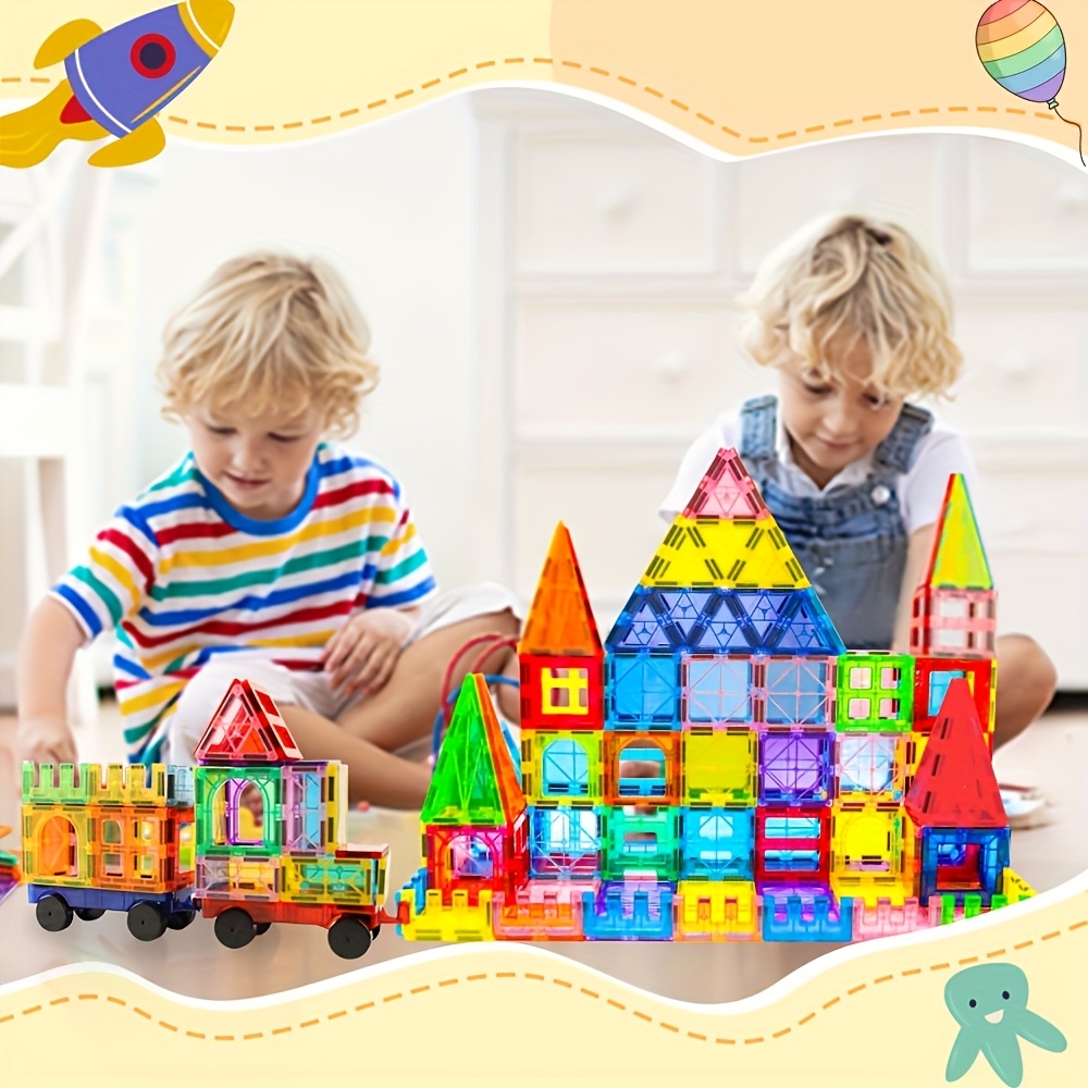 136/106pcs Magnetic Blocks With 2 Cars, Magnetic Tiles Kids Toys, Magnet Tiles 3D Clear Building Blocks Set, STEM Sensory Educational Toys, Birthday Gift For Kids Boys Girls 3 4 5 6 7 8 9+ Year Old