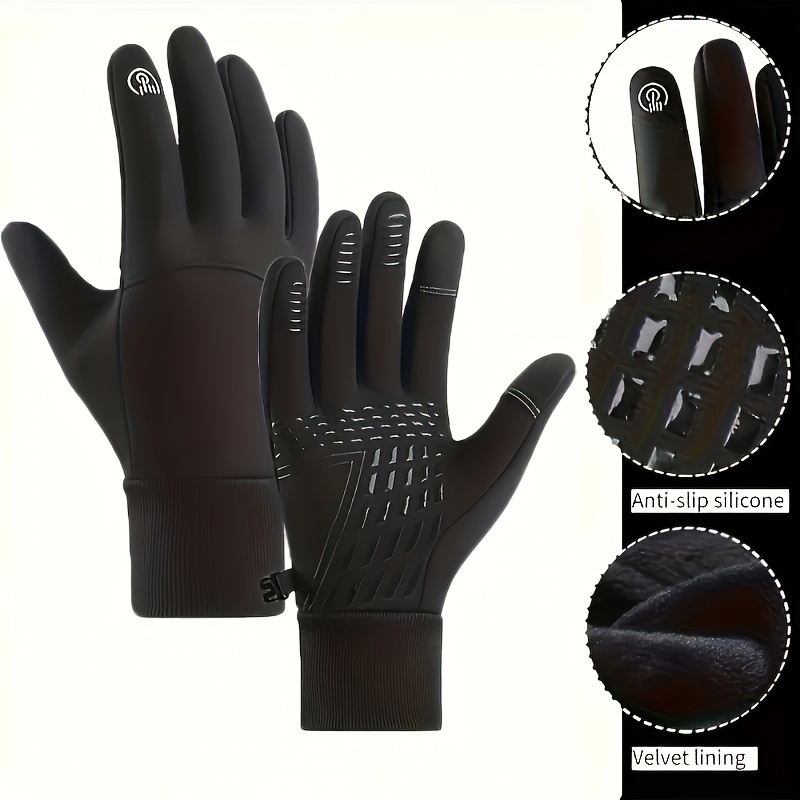 TEMU 1 Pair Unisex Winter Warm Gloves Touchscreen Compatible Windproof Lined -friendly Durable For Daily Use Fishing Cycling Skiing Cold Weather