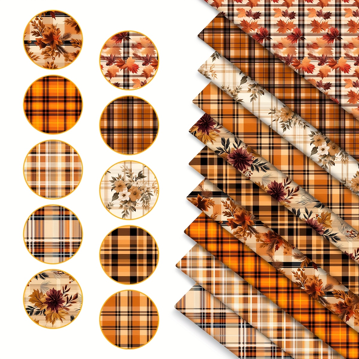 TEMU 10 piezas de de terciopelo cuadriculadas con diseño floral de otoño, 10 piezas de diseños en total, paquetes de de octavo, para acolchado,
