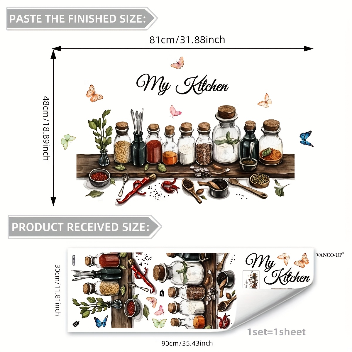 Image of A 2d Flat Simulation Kitchen Spice Bottle Wall Sticker (30*90cm) With English Design For Home Decoration, Self-adhesive Wall Sticker (m18091)