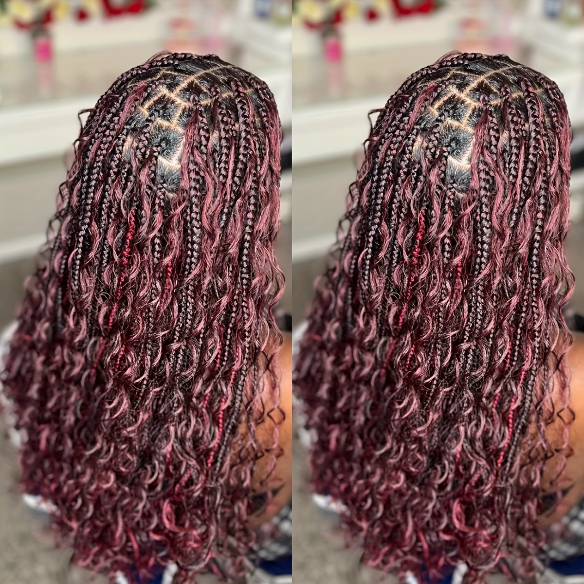 Long Box Braided Wig with Curly Ends Knotless Full Lace Synthetic Protective long medium knotless braids with curly ends - TikTok Shop main image 3