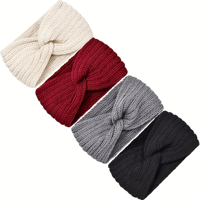 Image of 4pcs Coarse-knitted Headbands, Winter Headbands, Ear Loops, Crocheted Headscarves, And Hair Additions For Women And