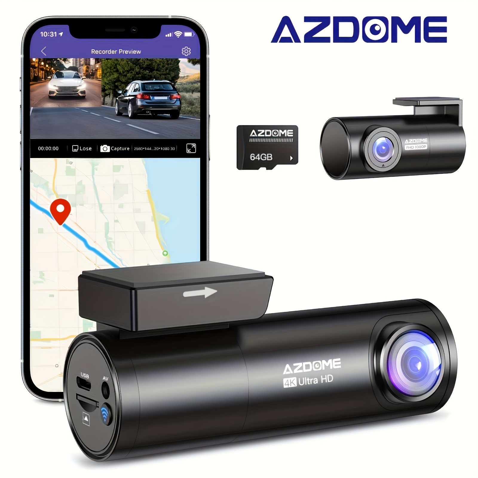 TEMU Azdome M300s 4k Hd Dash Cam, Front And Rear 4k+1080p Camera, 170° Dash Cam Front & Rear Recording With 5g Wifi & Gps, Voice Control, Free 64g