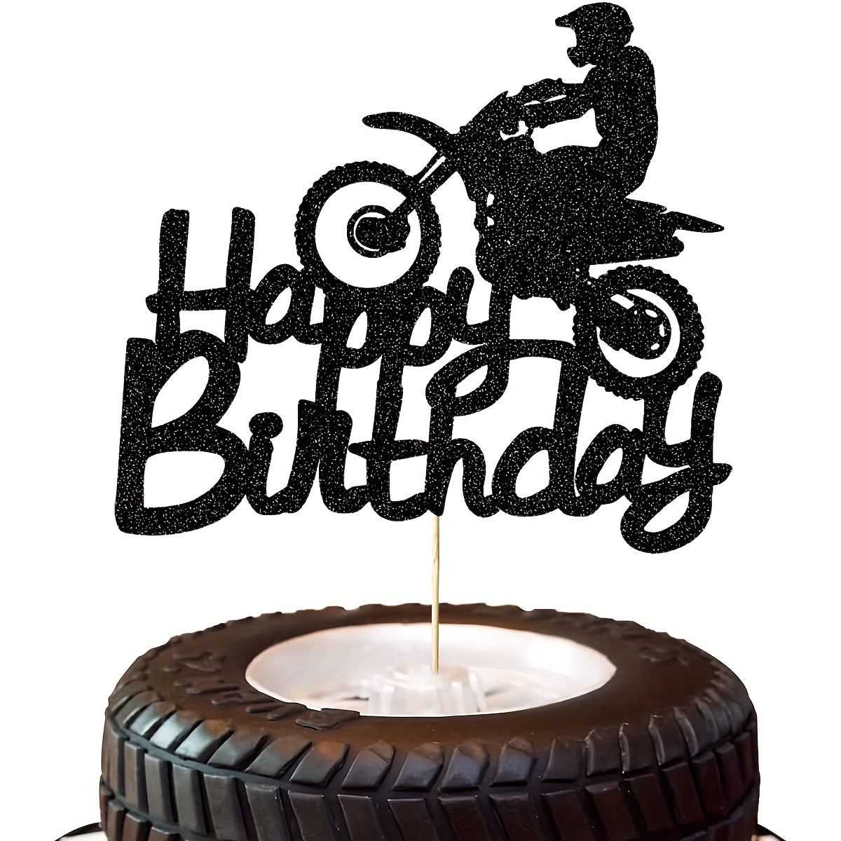 

1pc Bamboo Motorcycle Cake Topper, Dirt Bike Decoration, Sports Theme Birthday Party Cake Pick, No Electricity Needed, Ecocake