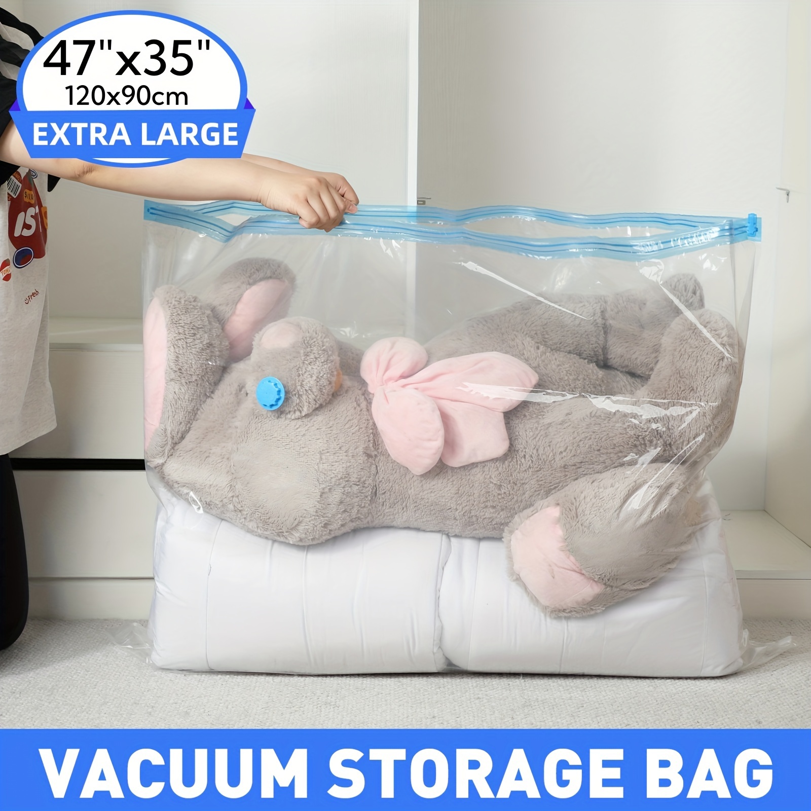 

6pcs Xxl Jumbo Vacuum Storage Bags 47"x35" - Space Saver For Blankets, Bedding, Quilts & Plush Toys, Zip Closure, No Pump Included, Space Saver Bags